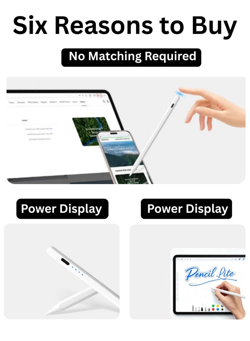Pencil Lite, Magnetic Capacitive Pen with USB-C Charging, No Pairing Required, Replaceable Tip, LED Indicator, 8-Hour Battery, Compatible with Android Tablets & Smartphones, White - view 2