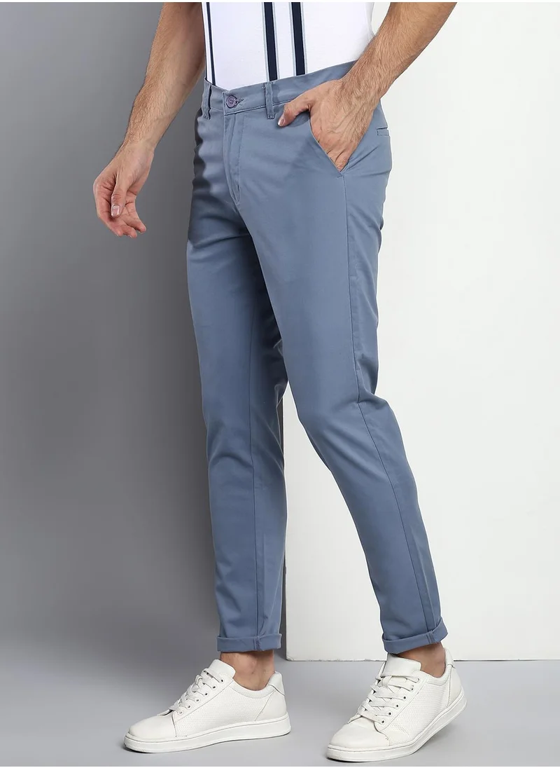 دينيس لينغو Men's Steel Blue Tapered Fit Cotton Chino