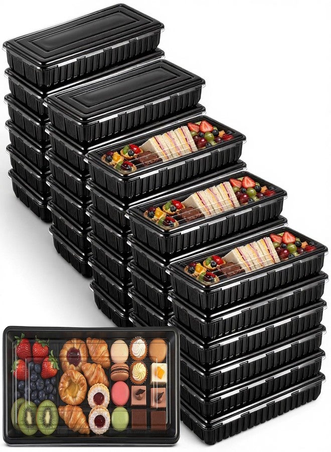 Teecyhooo 30 Pack Catering Trays with Lids 14 Inch Reusable Serving Tray with Lid Plastic Party Platters for Catering, Buffet, Takeout Food, Picnics & Events(14.17 x 6.29 x 2.16 Inch) - Image 1