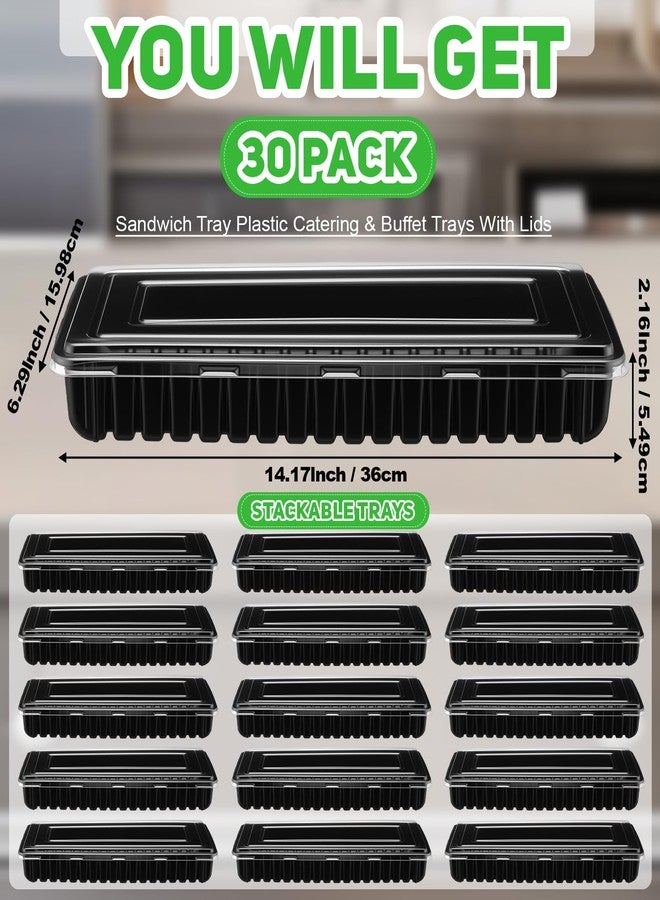 Teecyhooo 30 Pack Catering Trays with Lids 14 Inch Reusable Serving Tray with Lid Plastic Party Platters for Catering, Buffet, Takeout Food, Picnics & Events(14.17 x 6.29 x 2.16 Inch) - Image 3