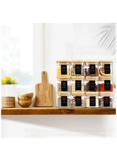 SKYLINK 12Pcs 4oz Glass Spice Jars with Bamboo Lid, Airtight Square Containers with 275 Black Labels – Perfect for Kitchen Storage, Herbs, Salt, Sugar, Seasonings, and Pantry Organization  - Image 5