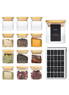 SKYLINK 12Pcs 4oz Glass Spice Jars with Bamboo Lid, Airtight Square Containers with 275 Black Labels – Perfect for Kitchen Storage, Herbs, Salt, Sugar, Seasonings, and Pantry Organization  - Image 1