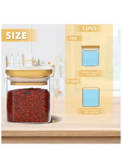 SKYLINK 12Pcs 4oz Glass Spice Jars with Bamboo Lid, Airtight Square Containers with 275 Black Labels – Perfect for Kitchen Storage, Herbs, Salt, Sugar, Seasonings, and Pantry Organization  - Image 2