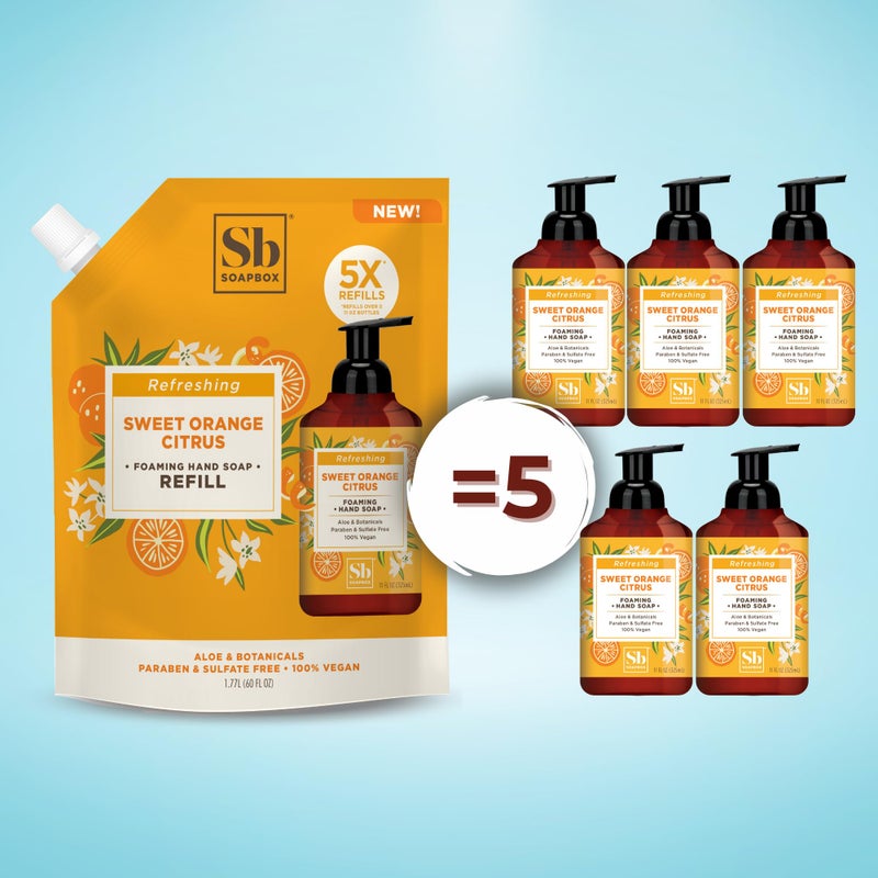 Soapbox Foaming Hand Soap Refill, Sweet Orange Citrus, Gentle & Moisturizing Foaming Hand Wash for Kitchen and Bathroom, Vegan & Cruelty Free, 64oz Half Gallon Refill, Pack of 1 - Image 2