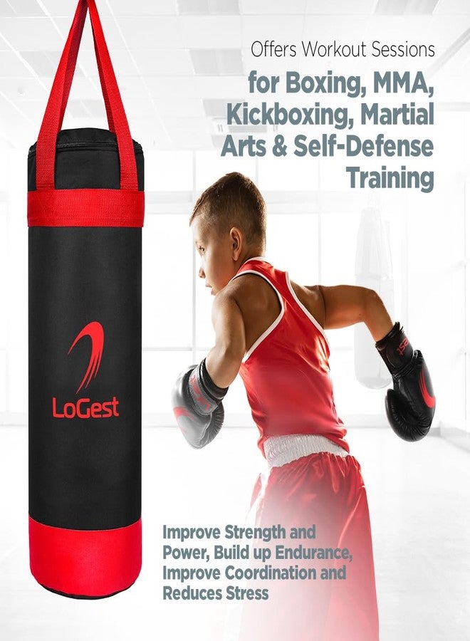 LoGest Kids Boxing Set - 2' H Punching Bag, Gloves, Hand Wraps, Wall Mount - Ages 3-8, Red/Blue or Patterned (Red & Black) - Boxing, MMA, Kickboxing, Muay Thai, Karate, Self-Defense - Image 3