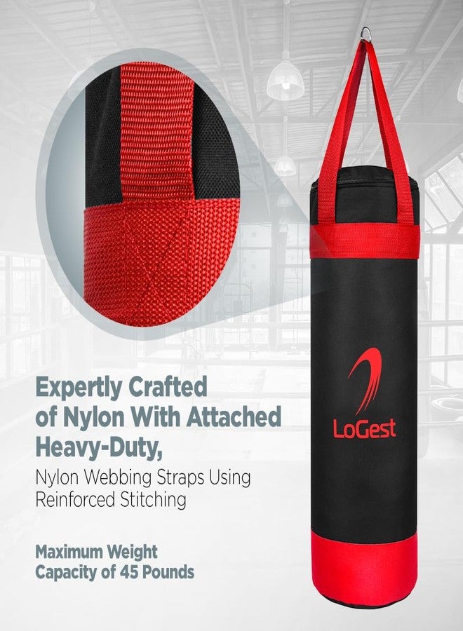 LoGest Kids Boxing Set - 2' H Punching Bag, Gloves, Hand Wraps, Wall Mount - Ages 3-8, Red/Blue or Patterned (Red & Black) - Boxing, MMA, Kickboxing, Muay Thai, Karate, Self-Defense - Image 5