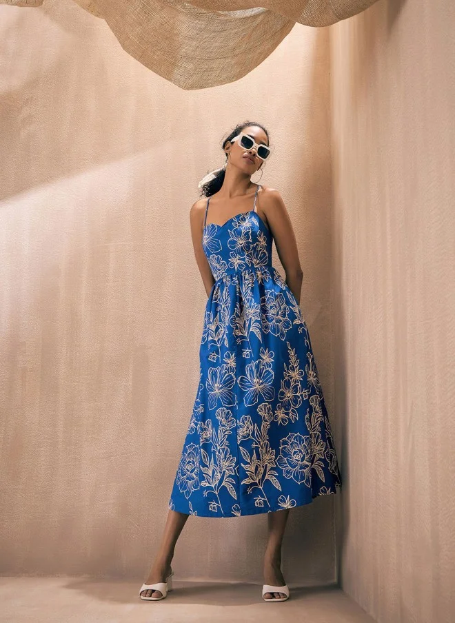 ساسافراس Floral Print Fit & Flare Cotton Dress for Women