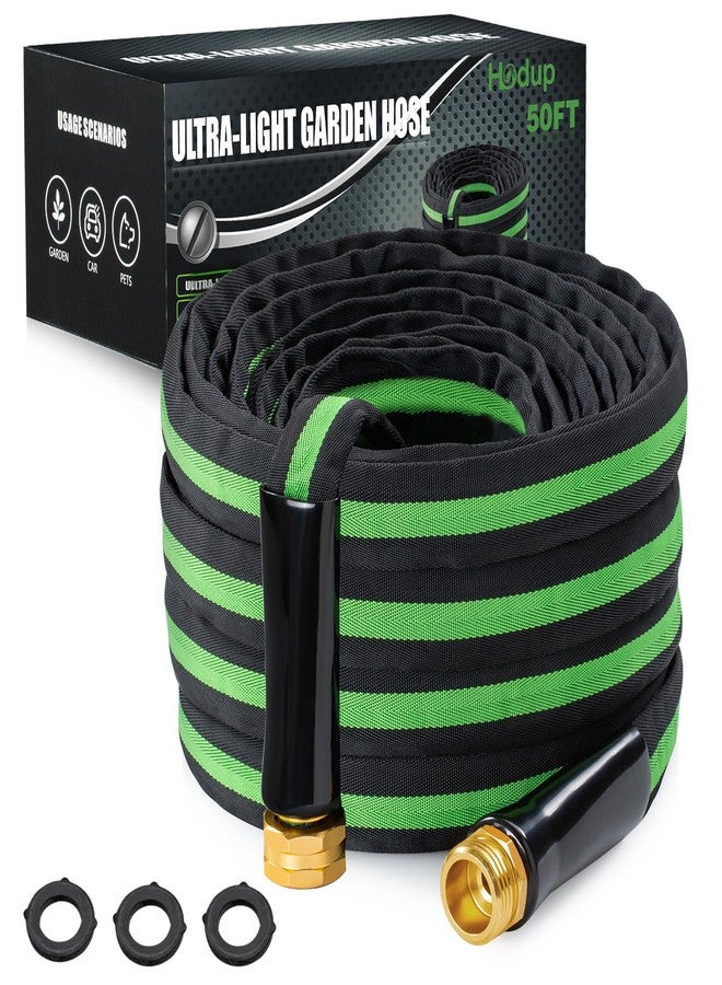 HODUP Garden Hose 50 FT- Sturdy, Flexible, Heavy-Duty, Lightweight, Kink-Free with 3/4" Aluminum Brass Fittings for Watering and Car Washing (black-green, 50 FT) - Image 1