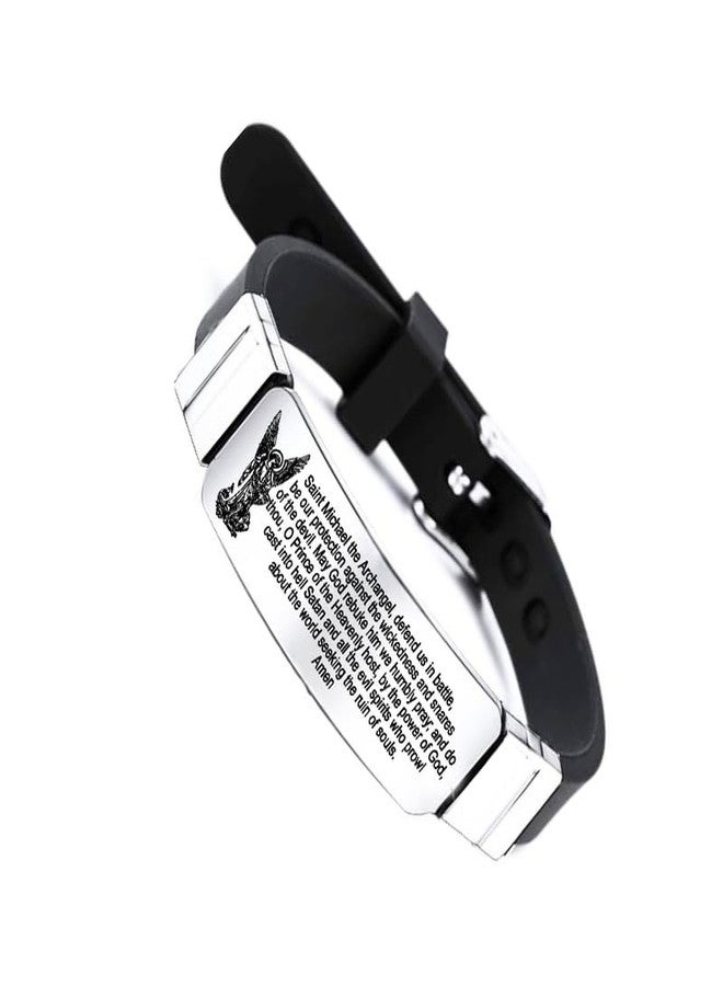 M Men Style Christ Archangel St. Michael Prayer Protection Catholic Silicone Bracelet, Religious Christian Saint Angel Amulet Bangle Christening Engraved Jewelry for Men SBr2024273 - Image 4
