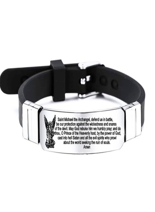 M Men Style Christ Archangel St. Michael Prayer Protection Catholic Silicone Bracelet, Religious Christian Saint Angel Amulet Bangle Christening Engraved Jewelry for Men SBr2024273 - Image 1