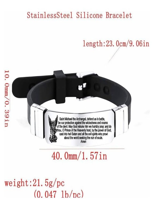 M Men Style Christ Archangel St. Michael Prayer Protection Catholic Silicone Bracelet, Religious Christian Saint Angel Amulet Bangle Christening Engraved Jewelry for Men SBr2024273 - Image 2