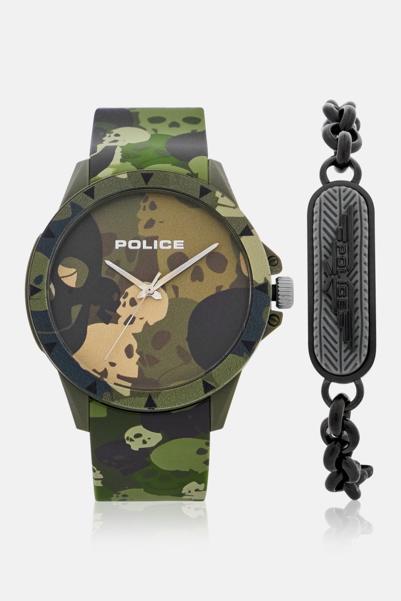 POLICE Men PEWUM2119563 Rubber Analog Watch 40 mm With Bracelet, Olive - Image 1