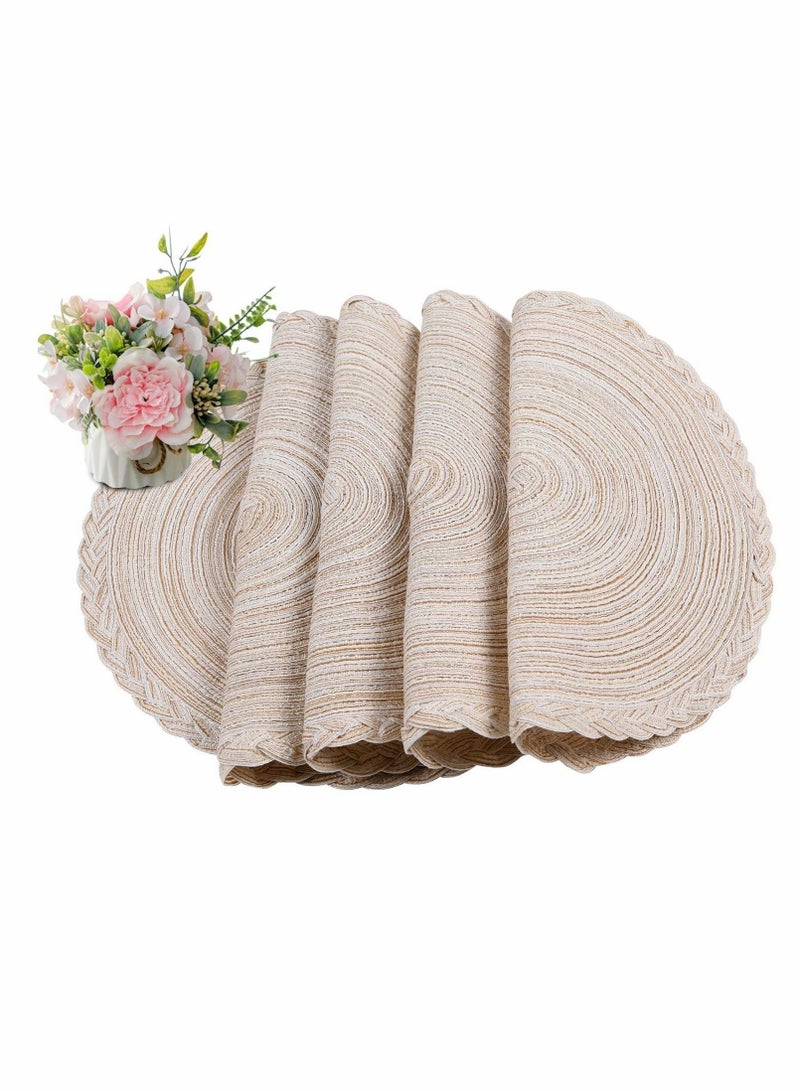 Homing Round Placemats Set of 4 for Dining Table – Woven Heat Resistant Anti-Slid Cotton Kitchen Mats 14 Inch, Easy to Care, Beige