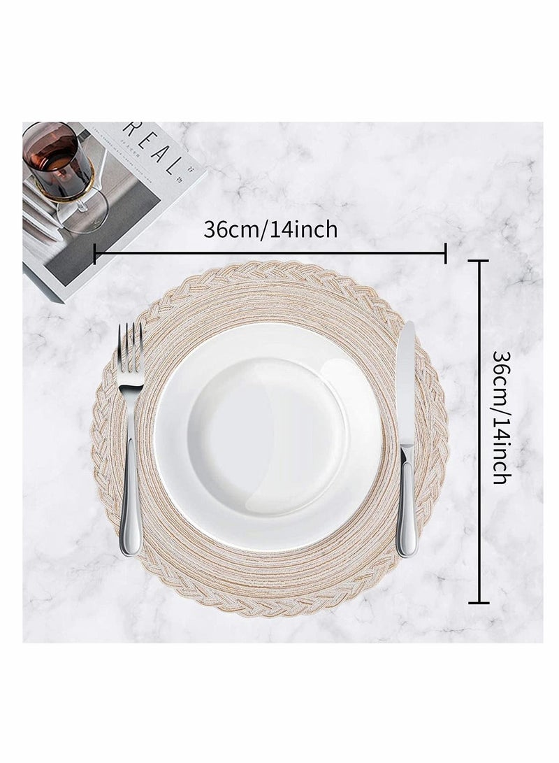 Homing Round Placemats Set of 4 for Dining Table – Woven Heat Resistant Anti-Slid Cotton Kitchen Mats 14 Inch, Easy to Care, Beige