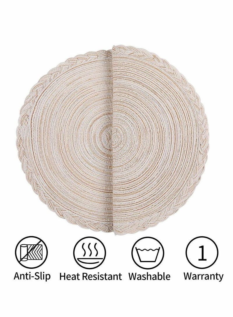 Homing Round Placemats Set of 4 for Dining Table – Woven Heat Resistant Anti-Slid Cotton Kitchen Mats 14 Inch, Easy to Care, Beige