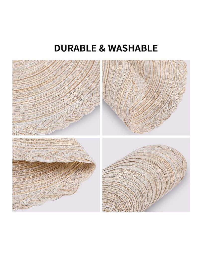 Homing Round Placemats Set of 4 for Dining Table – Woven Heat Resistant Anti-Slid Cotton Kitchen Mats 14 Inch, Easy to Care, Beige