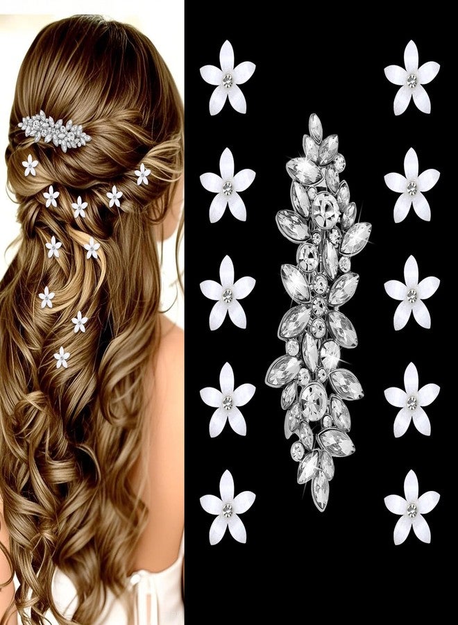 AMCAMI 11PCS Sliver Hair Clips，Rhinestone Hair Barrettes&Mini Flower Clips For Women， Fancy Flower Cute Hair Accessories For Wedding Bride Bridesmaid Prom - Image 1
