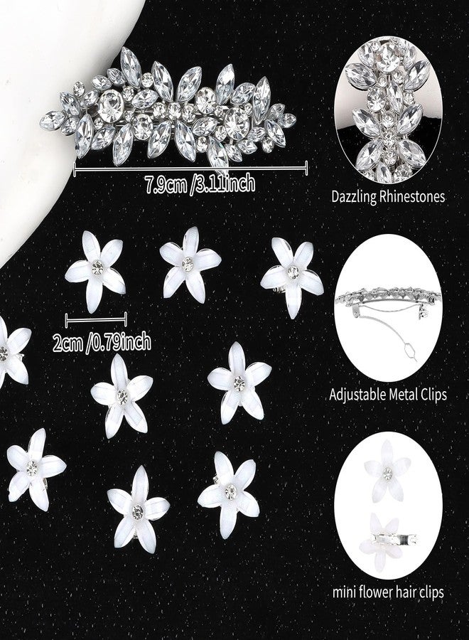 AMCAMI 11PCS Sliver Hair Clips，Rhinestone Hair Barrettes&Mini Flower Clips For Women， Fancy Flower Cute Hair Accessories For Wedding Bride Bridesmaid Prom - Image 3