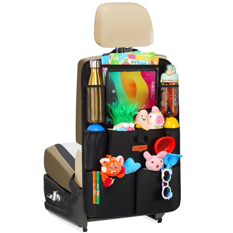 SURDOCA Upgraded Car Organizer with 11-inch Tablet Holder, 8 Pockets, Car Seat Protector for Road Trips - Car Storage and Organizers for Kids - Image 1