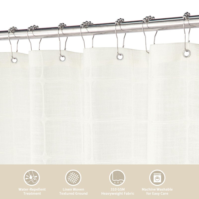 MitoVilla Cream White Boho Extra Long Shower Curtain 72 x 84  Modern Farmhouse 84 inch XL Cotton Linen Texture Tassel Fabric Shower Curtain Set with Hooks for Country Bathroom Decor  Ivory - Image 2