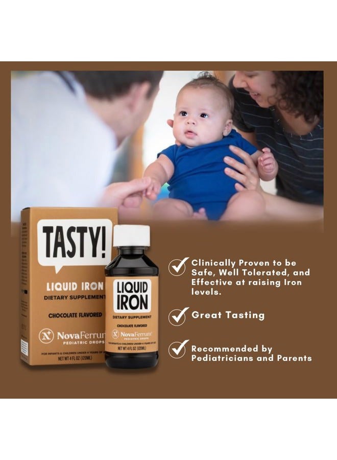 NovaFerrum Tasty | Pediatric Drops Liquid Iron Supplement for Infants, Toddlers & Kids | 15mg of Iron Per 1mL Dose | Ages 4 & Under | Gluten Free | Sugar Free | Chocolate Flavored | 120 Servings - Image 4
