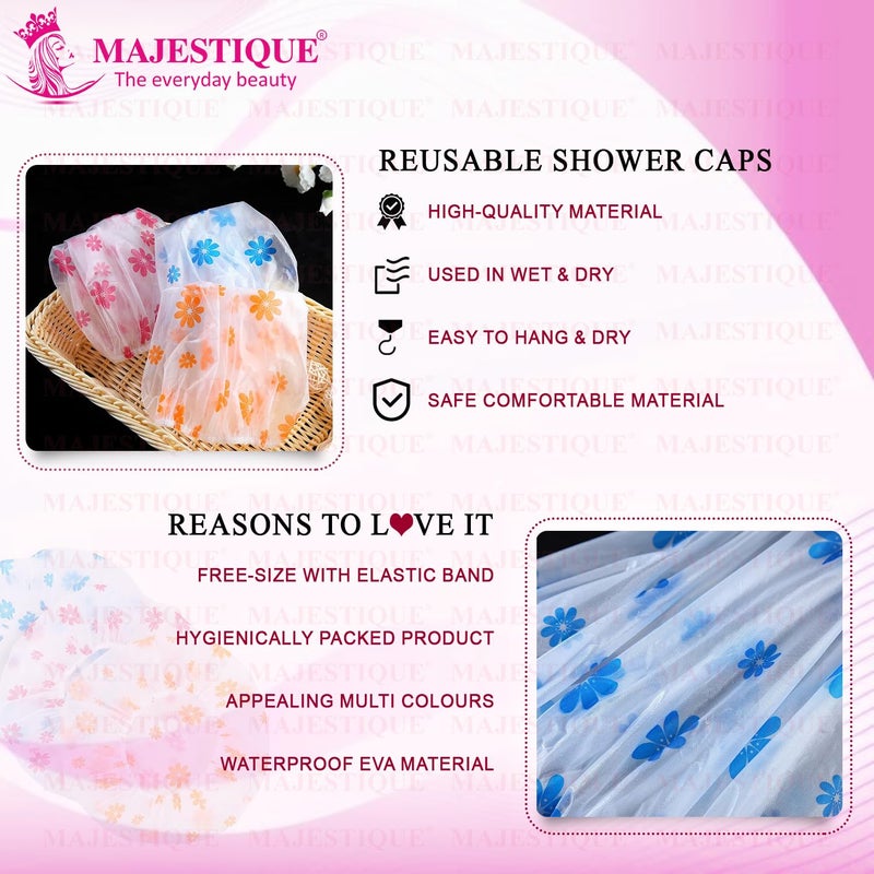 Majestique Shower Cap Set of 1 for Women - Reusable Waterproof Shower Caps with Elastic Band - Free Size Bath Caps for Hair Care, Home, Salon, Spa, Beauty & Hair Treatment - Multicolor Prints - Image 4