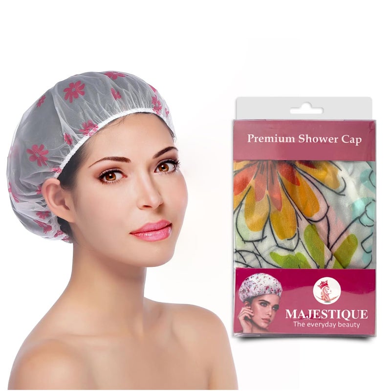 Majestique Shower Cap Set of 1 for Women - Reusable Waterproof Shower Caps with Elastic Band - Free Size Bath Caps for Hair Care, Home, Salon, Spa, Beauty & Hair Treatment - Multicolor Prints - Image 1