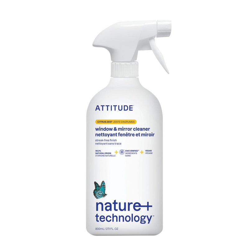 ATTITUDE Window and Mirror Cleaner, EWG Verified, Plant- and Mineral-Based Ingredients, Vegan and Cruelty-free Household Products, Citrus Zest, 27.1 Fl Oz - Image 1