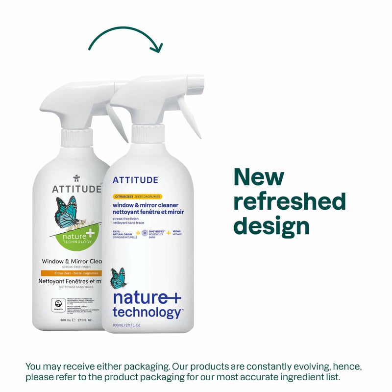 ATTITUDE Window and Mirror Cleaner, EWG Verified, Plant- and Mineral-Based Ingredients, Vegan and Cruelty-free Household Products, Citrus Zest, 27.1 Fl Oz - Image 2