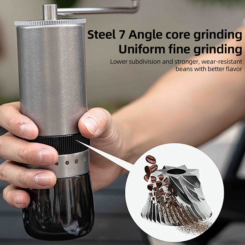 Manual Coffee Grinder: Silver Adjustable 5-Setting Burr Grinder - 30g Powder 25g Bean Capacity Portable Stainless Steel Grind Core for Home Office Travel Camping Coffee Lovers - Image 4