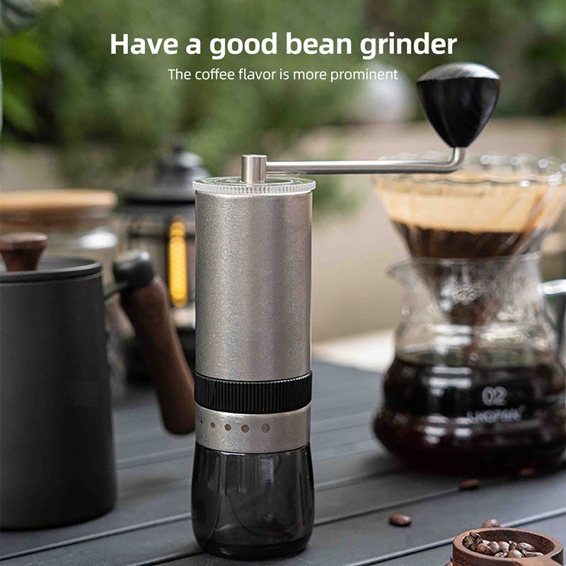 Manual Coffee Grinder: Silver Adjustable 5-Setting Burr Grinder - 30g Powder 25g Bean Capacity Portable Stainless Steel Grind Core for Home Office Travel Camping Coffee Lovers - Image 5
