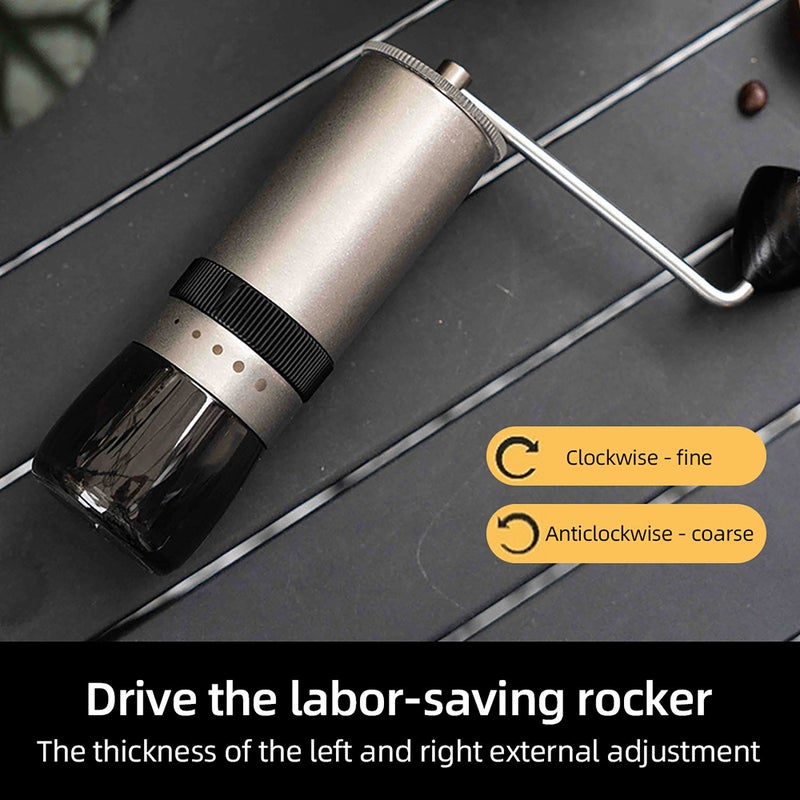Manual Coffee Grinder: Silver Adjustable 5-Setting Burr Grinder - 30g Powder 25g Bean Capacity Portable Stainless Steel Grind Core for Home Office Travel Camping Coffee Lovers - Image 3