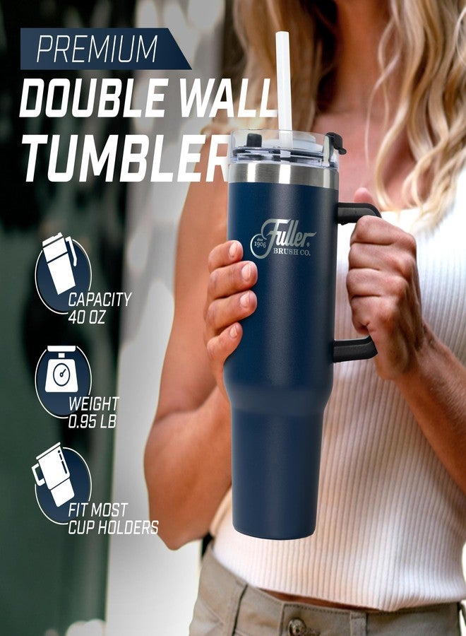 Fuller Brush Stainless Steel Tumbler with Handle - 40 oz. - Lead & BPA-Free - Double-Wall Insulated Travel Mug - Keeps Drinks Hot or Cold for Hours - Spill-Resistant Lid & Straw (Steel Blue) - Image 3