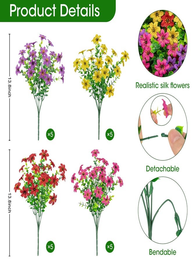Besteek 20 Bundles Artificial Flowers for Outdoors, Fake Silk Flowers UV Resistant Faux Realistic Plastic Plants for Spring Summer Porch Patio Garden Planter Window Box Home Decor, Mixed Color - Image 2