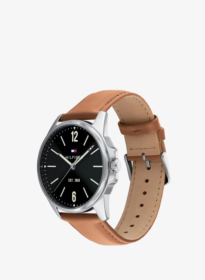 Tommy Hilfiger  Men's Quartz Watch, Black Dial, Brown Leather Strap for Men | Best Price UAE