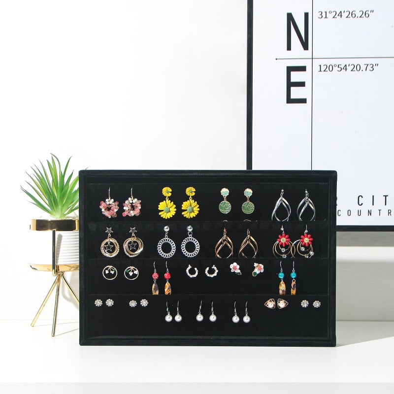 Coward 2PC Black Velvet Stackable Earring Tray Drawer Jewelry Holder Organizer Box Storage Earring Display Stand for Home Drawer or Store Selling (earring+earring) - Image 4