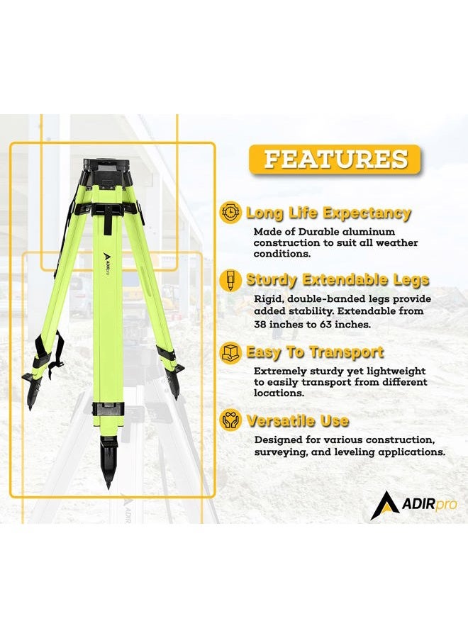 AdirPro Hi -Vis Green Aluminum Tripod with Quick Clamp - Construction and Surveying Equipment - Adjustable Sturdy Lightweight Support Base - Image 2