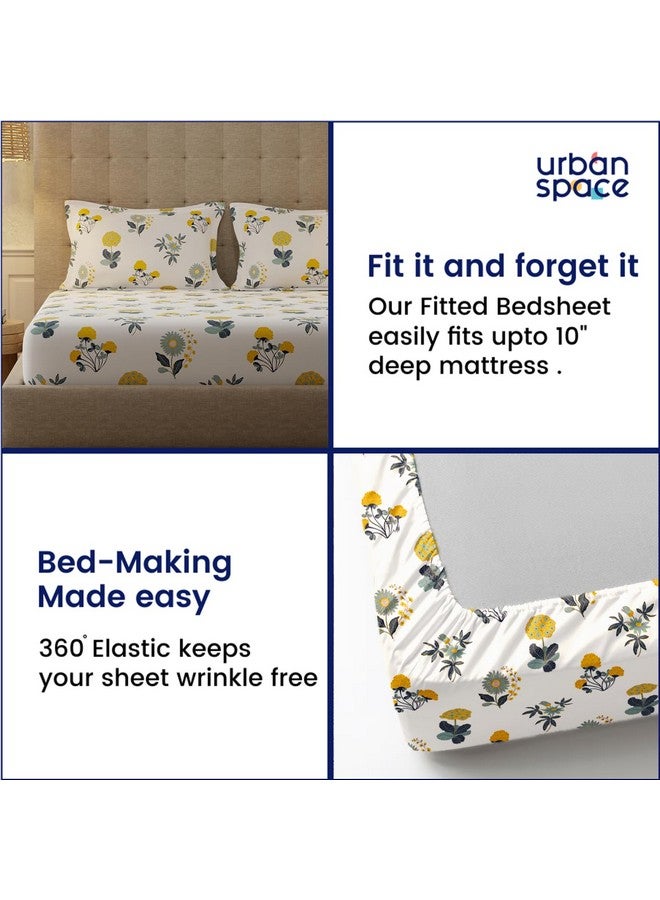 Urban Space أوربان سبيس سيرين 200 TC 100% قطن ملاءات سرير مطاطية بحجم كينغ مع 2 غطاء وسادة، ملاءة سرير بحجم كينغ (أبيض مشع، الحجم 72 × 78 بوصة) - Image 5