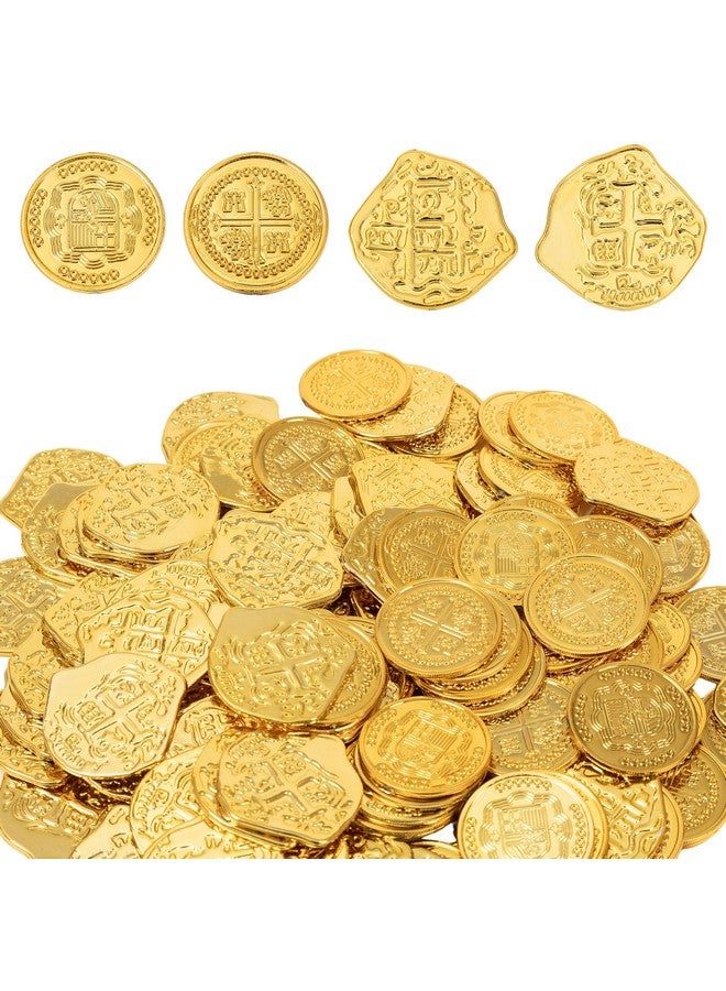 AiFanS Gold Coins Plastic,320 Pcs Fake Gold Coins,Pirate Gold Coins For Kids-Perfect For Pirate Themed Parties And Games(4 Patterns) - Image 1