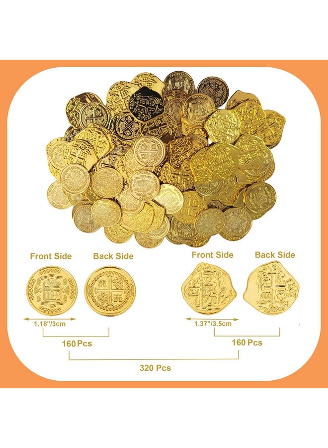 AiFanS Gold Coins Plastic,320 Pcs Fake Gold Coins,Pirate Gold Coins For Kids-Perfect For Pirate Themed Parties And Games(4 Patterns) - Image 2