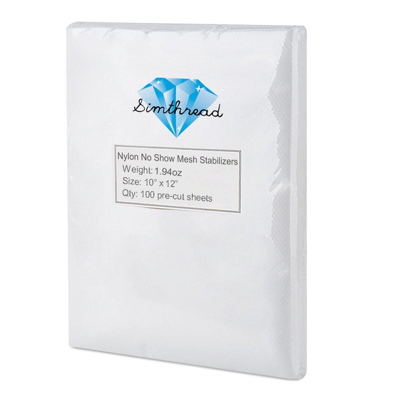 Simthread No Show Mesh (Invisible) Cut Away Embroidery Stabilizer Backing Interlining - Weight 1.9 Ounces 10" x 12" 100pcs/pack - Precut Sheets for 5x7 Machine Embroidery Hoops - Image 1