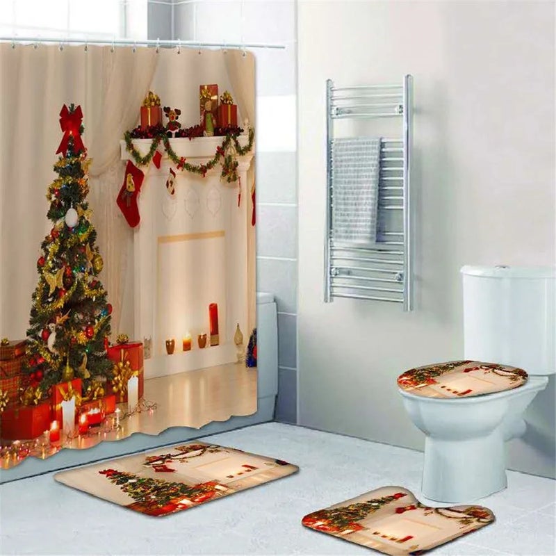 Y&D Christmas Snowman Bow 3d Digital Printing Shower Curtain Sets 4 Pieces with Bath Rug Sets - Image 4