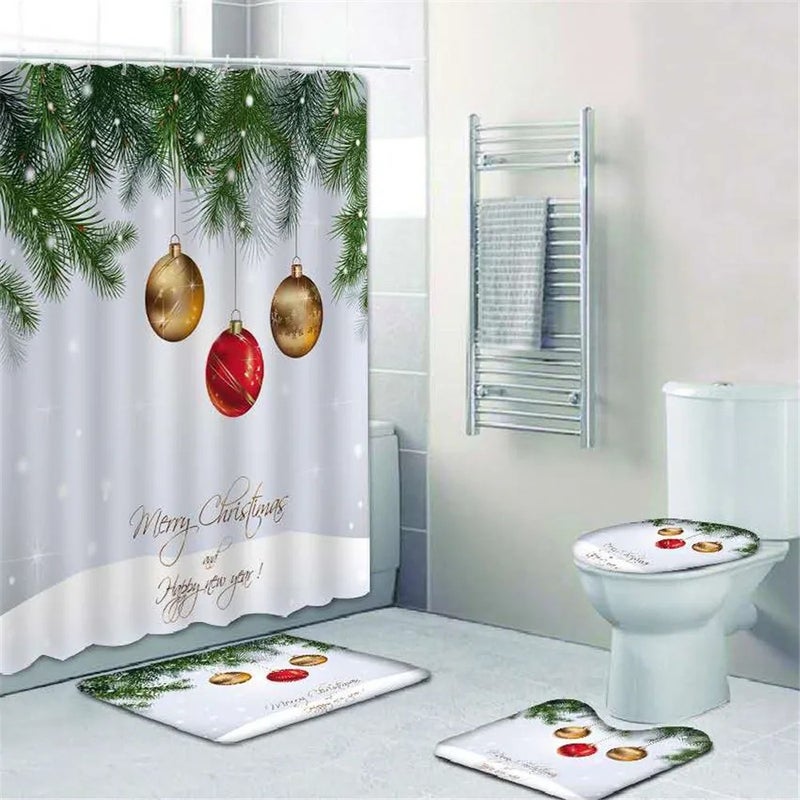 Y&D Christmas Snowman Bow 3d Digital Printing Shower Curtain Sets 4 Pieces with Bath Rug Sets - Image 5