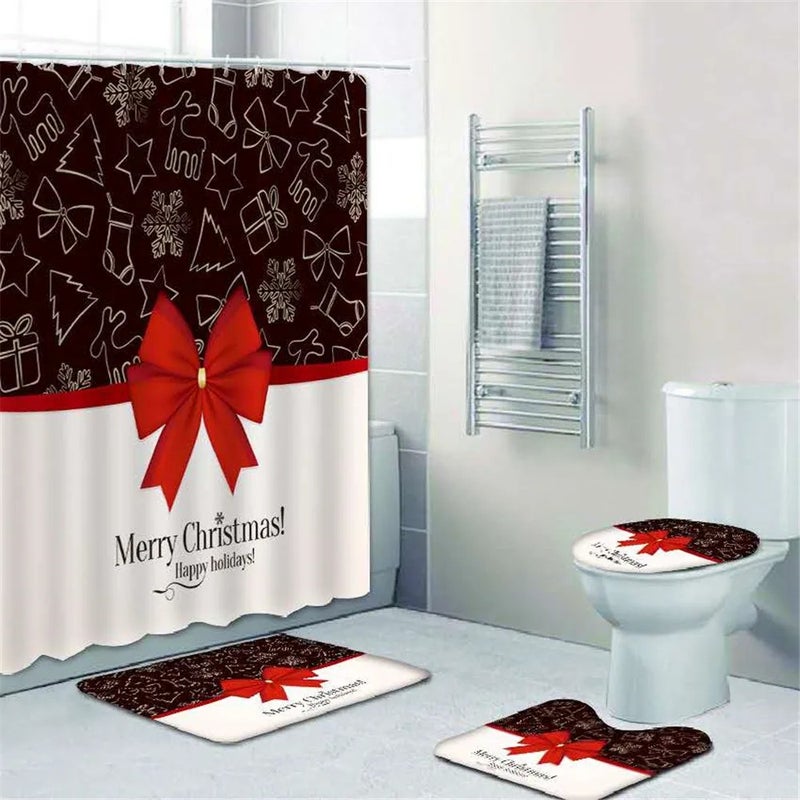 Y&D Christmas Snowman Bow 3d Digital Printing Shower Curtain Sets 4 Pieces with Bath Rug Sets - Image 2