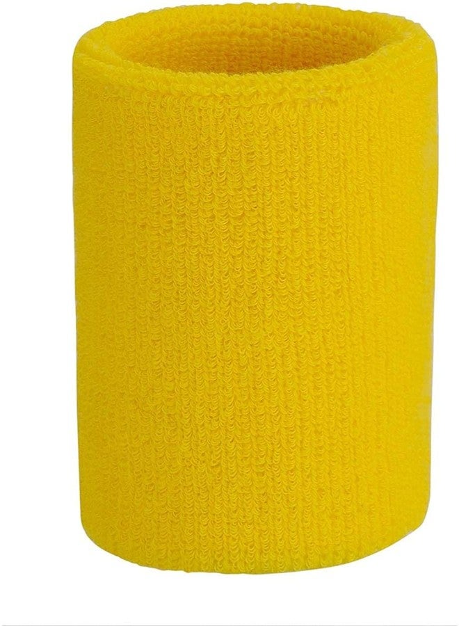 Play2Fit Sports Terry Cotton Wristband Sweatband, Thick, Absorbent, for Men & Women, Multicolour (Yellow, 3 inch, Plain) - Image 2