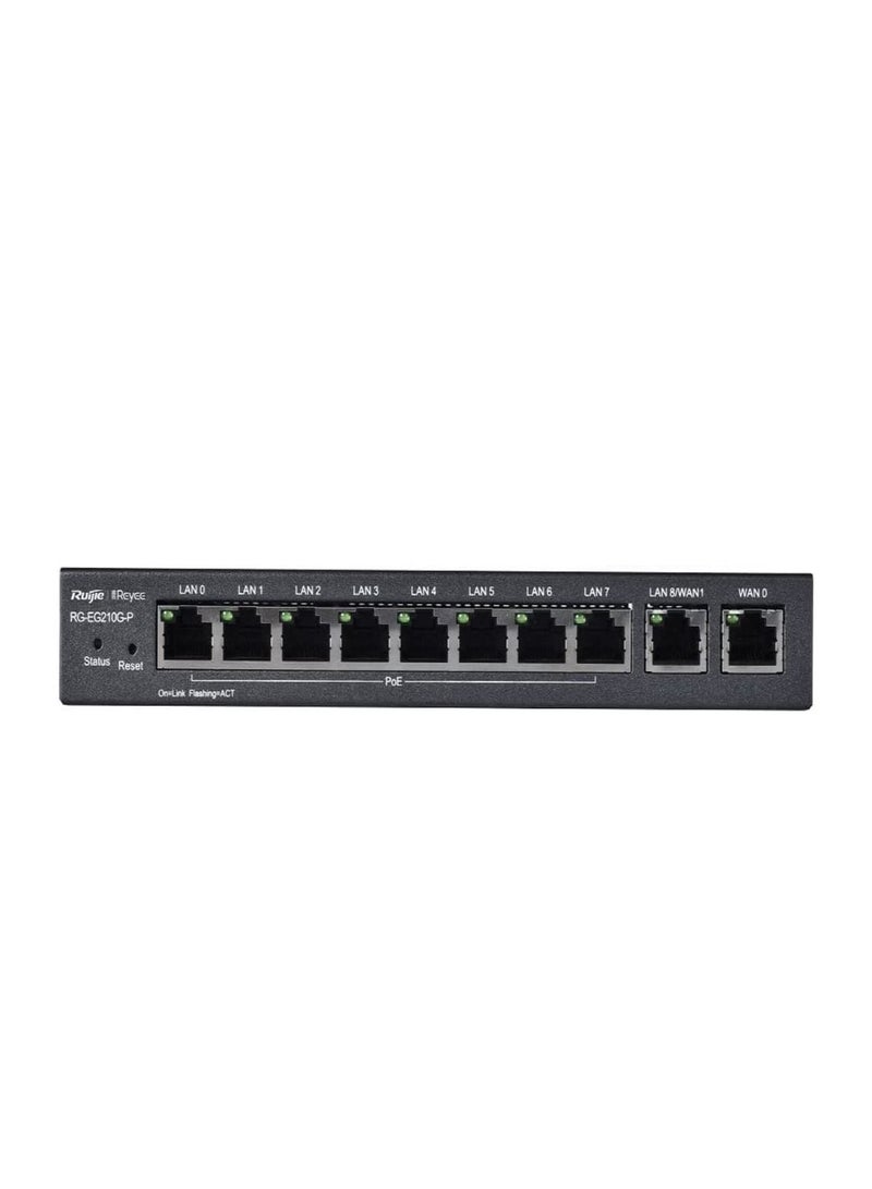 Ruijie Reyee 10 Gigabit Ports, Cloud Managed PoE Router, 8 PoE + Out, 200 Users, 600Mbps, RG-EG210G-P - Image 1