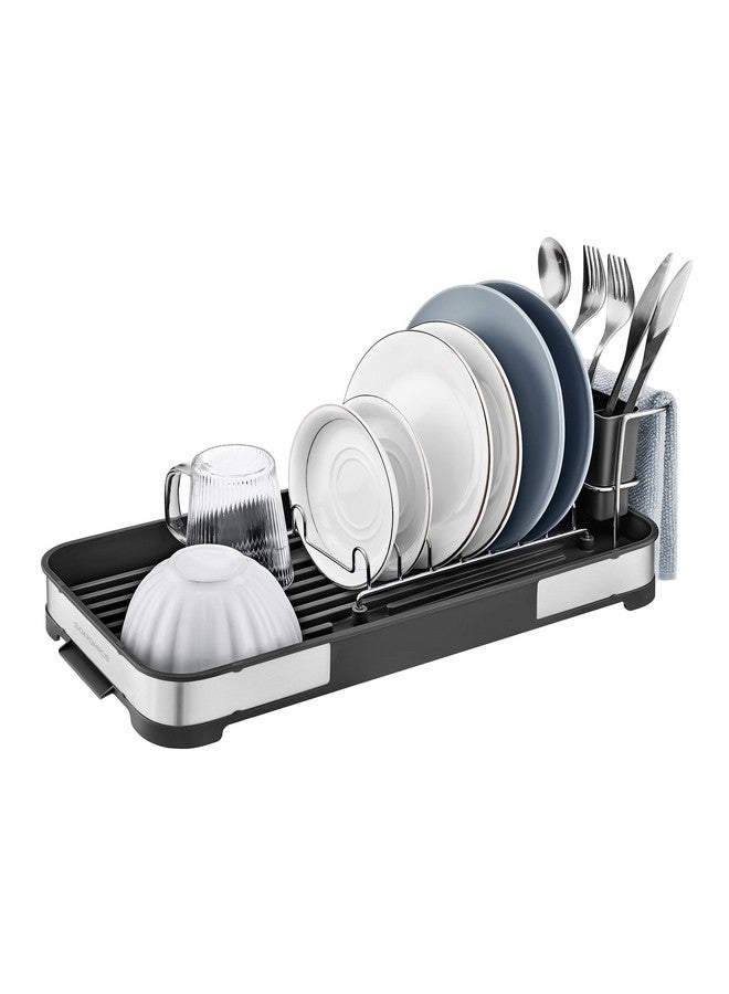SONGMICS SONGMICS Small Dish Drying Rack, Dish Dryer for Kitchen Counter, Stainless Steel Dish Rack with Drain, Utensil Holder, Rustproof, for Dishes, Knives, Spoons, Forks, Silver and Black UKCS034B01 - Image 1