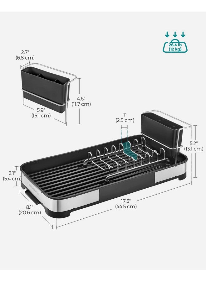 SONGMICS SONGMICS Small Dish Drying Rack, Dish Dryer for Kitchen Counter, Stainless Steel Dish Rack with Drain, Utensil Holder, Rustproof, for Dishes, Knives, Spoons, Forks, Silver and Black UKCS034B01 - Image 2