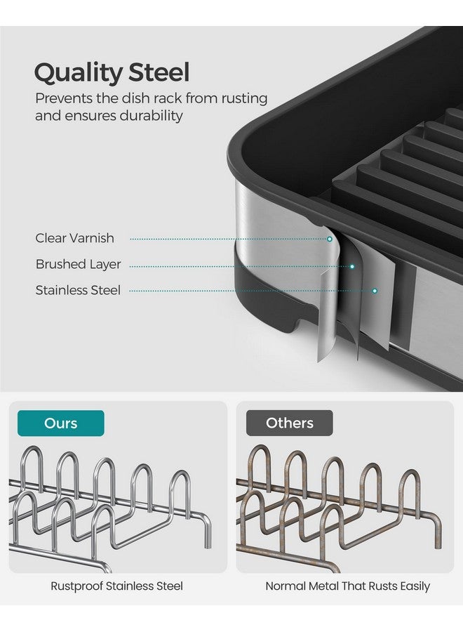 SONGMICS SONGMICS Small Dish Drying Rack, Dish Dryer for Kitchen Counter, Stainless Steel Dish Rack with Drain, Utensil Holder, Rustproof, for Dishes, Knives, Spoons, Forks, Silver and Black UKCS034B01 - Image 5