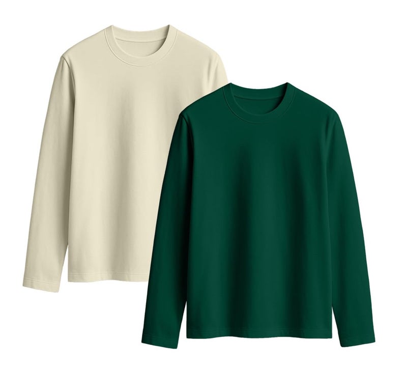 JUNEBERRY® Cotton Round Neck Regular Fit Solid Core Full Sleeve T-Shirt Combo for Women & Girls (Pack of 2) (PO2_JB_FS_SW_GR_XL) - Image 1